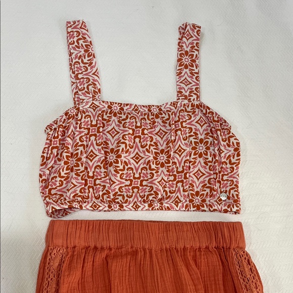 Roxy Tops - Roxy Pink and Rust Printed Crop Top